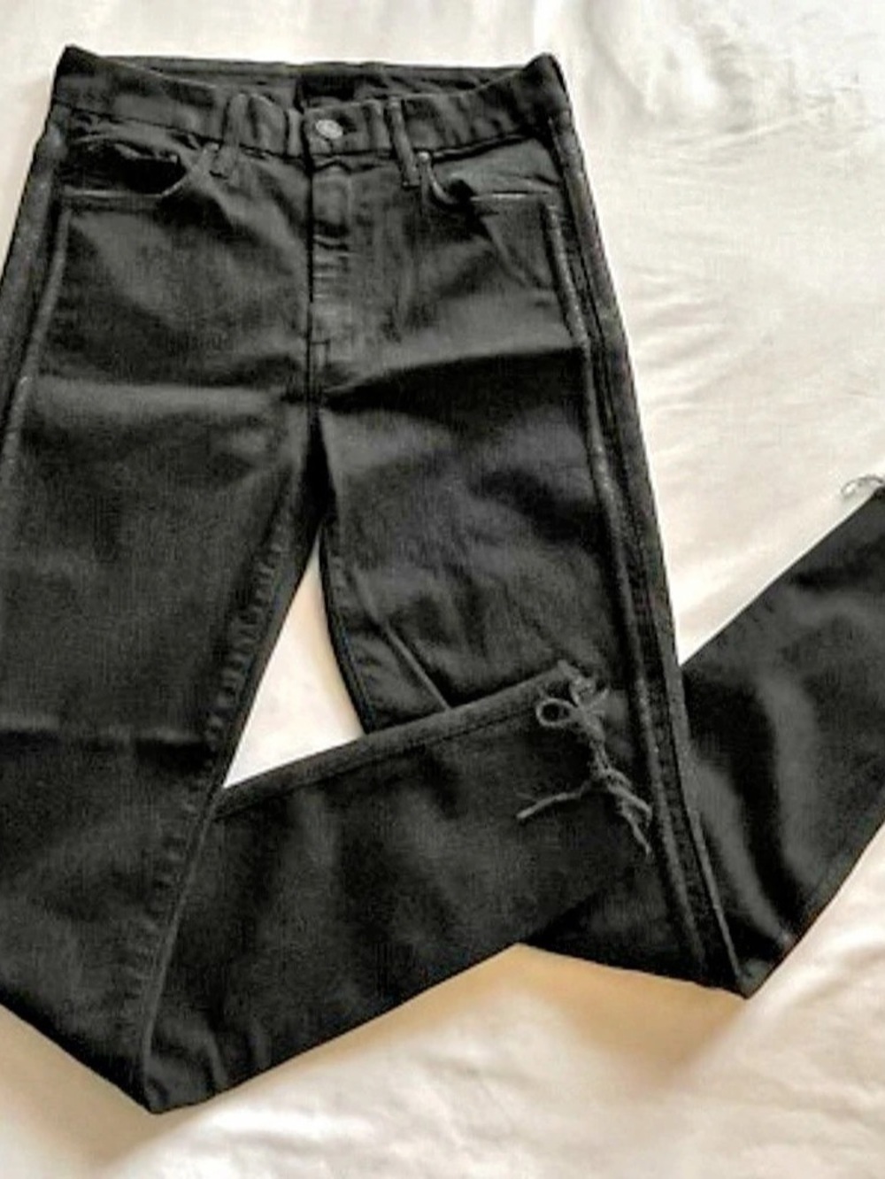 MOTHER The looker Ankle Fray Black Skinny Jeans Waist 24